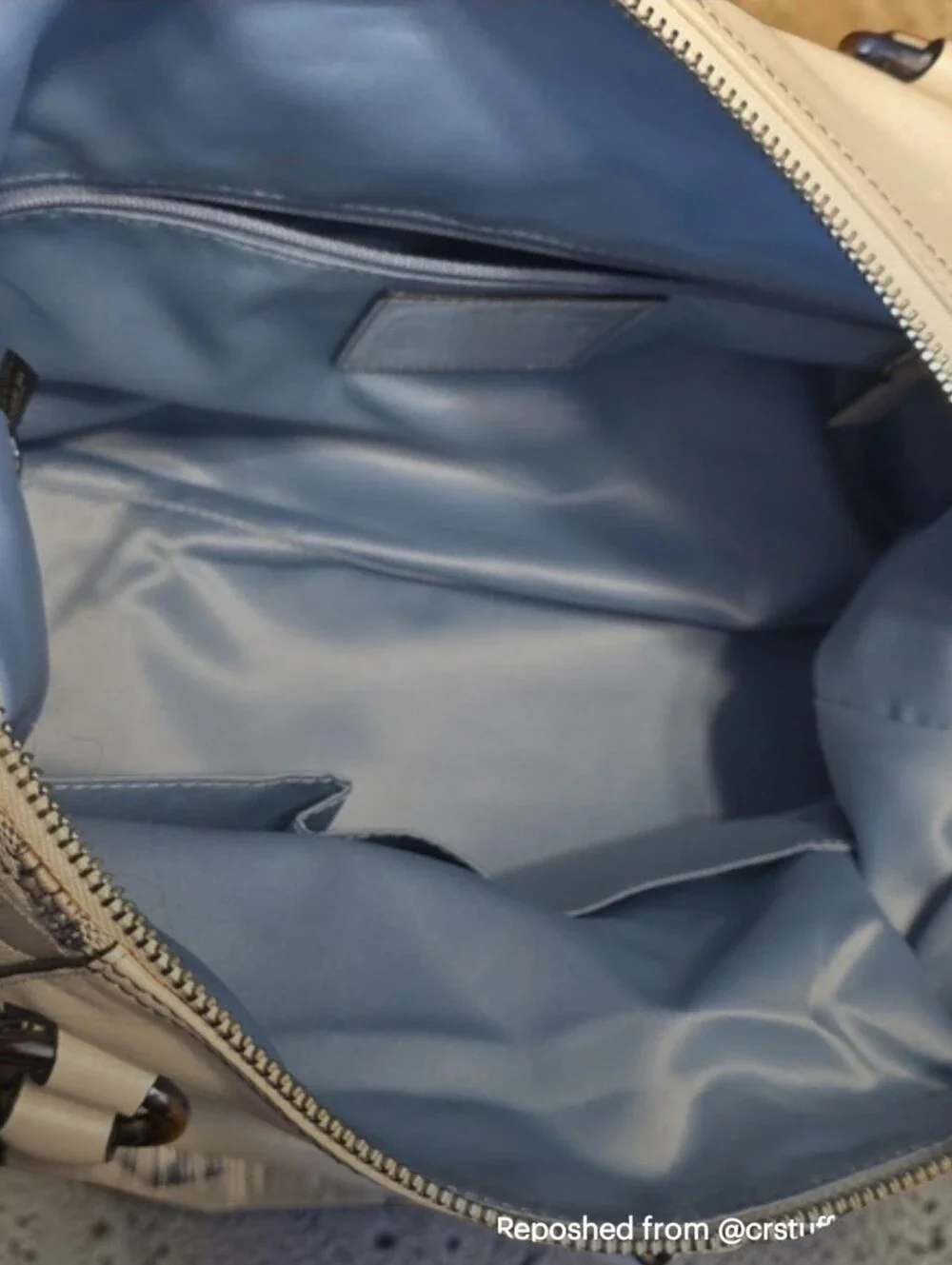 Coach Cream and Gray Signature Satchel with Leather Handles